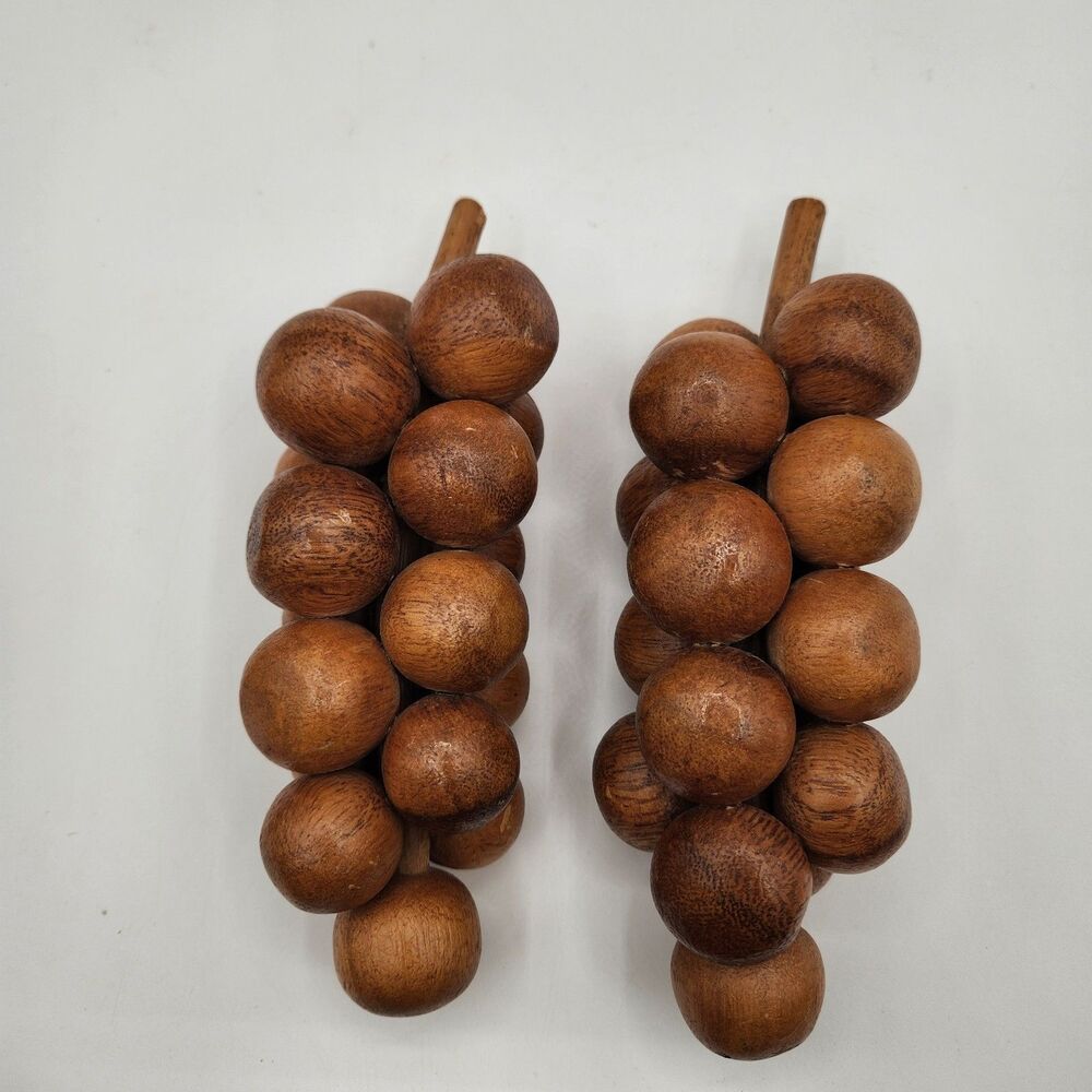 Carved Wooden Fruit 9 Pieces Dining Table Decor MCM Grapes Pear Apple Banana - Picture 13 of 15
